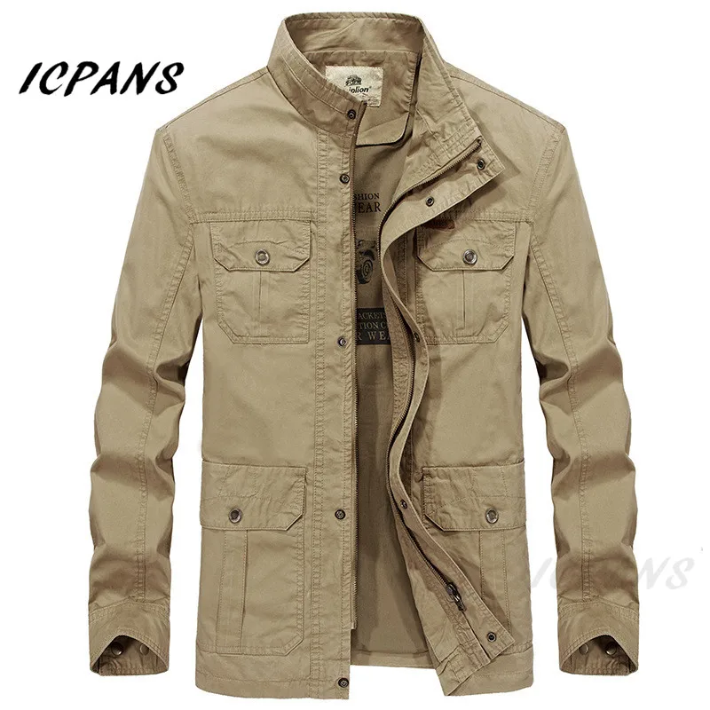 A8892 khaki ICPANS размера плюс XXXL 4XL 5XL хлопковые джинсовые длинные куртки мужские армейские повседневные военные мужские куртки-ветровки Верхняя одежда - Цвет: A8892 khaki