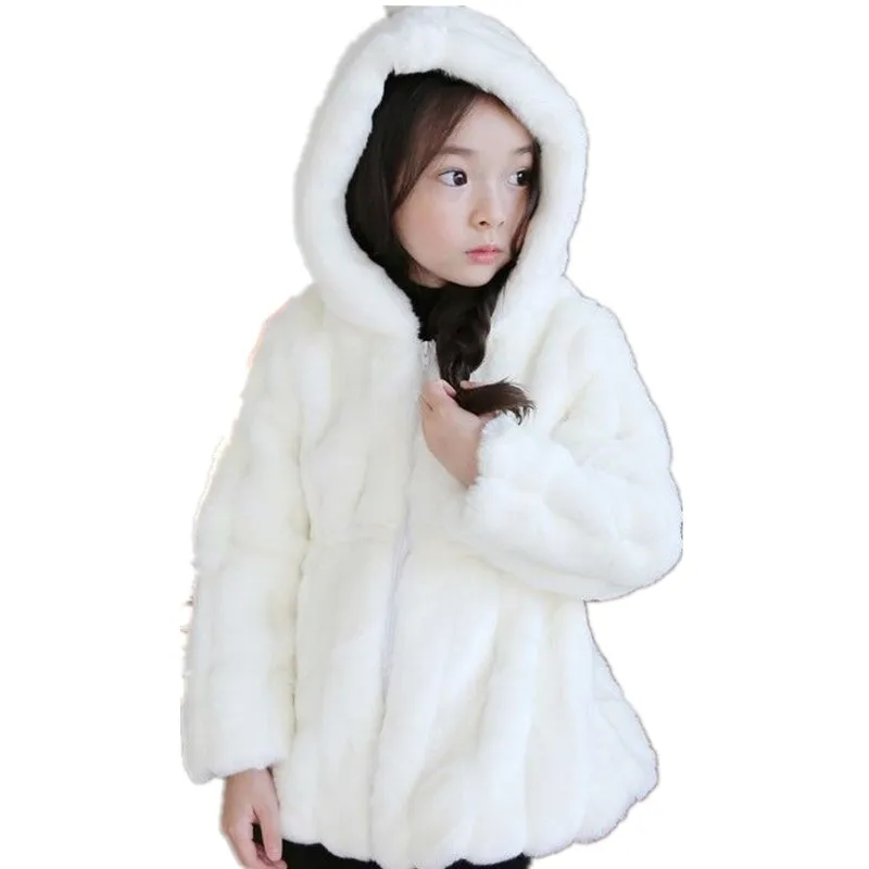 Furry Faux Rabbit Fur Coat Baby 2018 Autumn Winter Kids Clothes Hooded