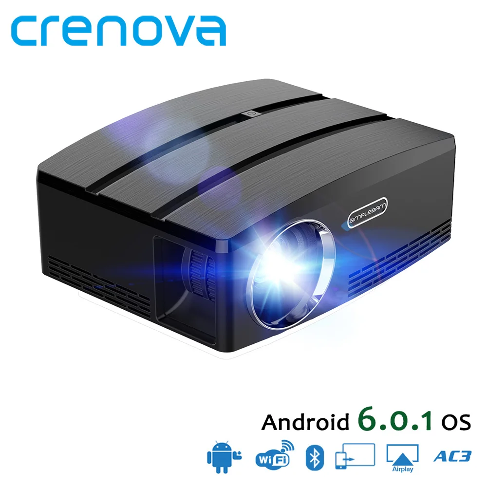 CRENOVA High Quality Android Projector For Full HD 1080p With Android 6.1 OS Home Theater Movie Projector With WIFI Bluetooth