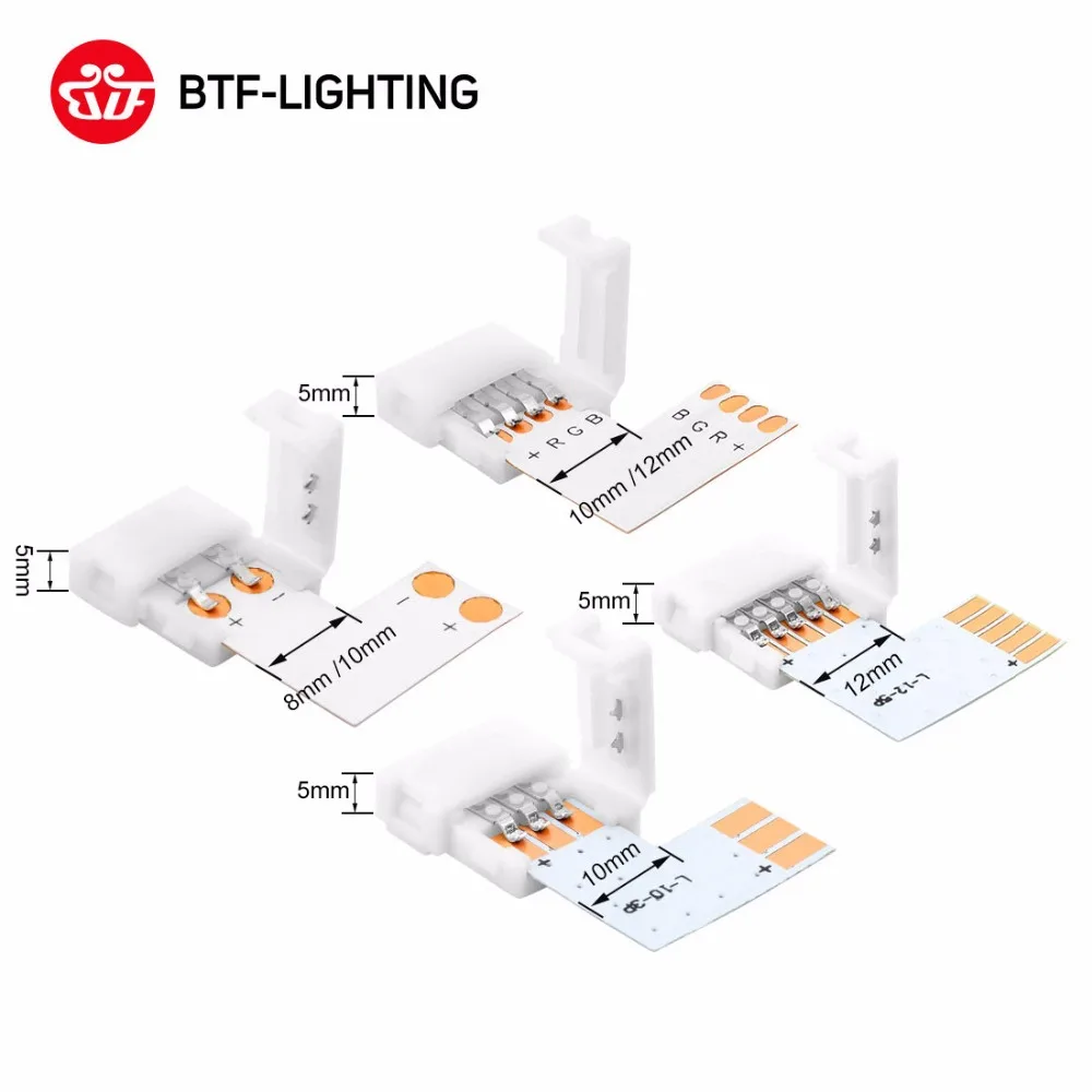 2pin/3pin/4pin/5pin Угловой Соединитель 8 мм/10 мм/12 мм Ширина T/L/X Форма паяный соединитель Ws2811 Ws2812b нет пайки