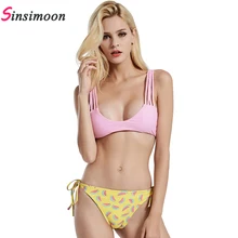 

New 2018 Double Side Bikini Women Padded Biquini set Pink Bandage Swimsuit Watermelon Swimwear Multi Rope Bathing Suit Beachwear