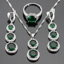 Verde Esmeralda Creado CZ Joyería de Plata de Color Blanco Para Las Mujeres Collar Colgante Pendientes de Gota Largos Anillos Caja de Regalo Libre