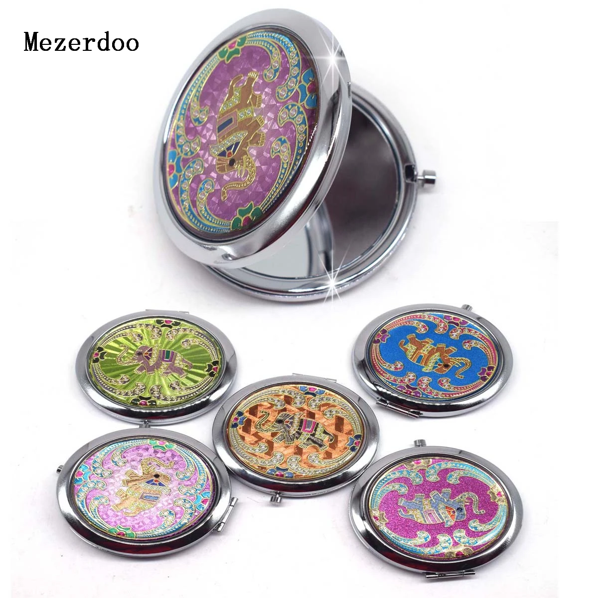 

1 Pcs Thailand Elephant Style Makeup Mirror Portable Stainless Steel Double Faced Folding Round Vintage Pocket Cosmetic Mirrors