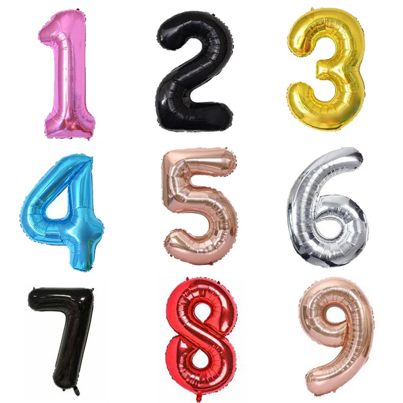 32 40inch Rose Gold&Silver Foil Number Balloons for Birthday Party