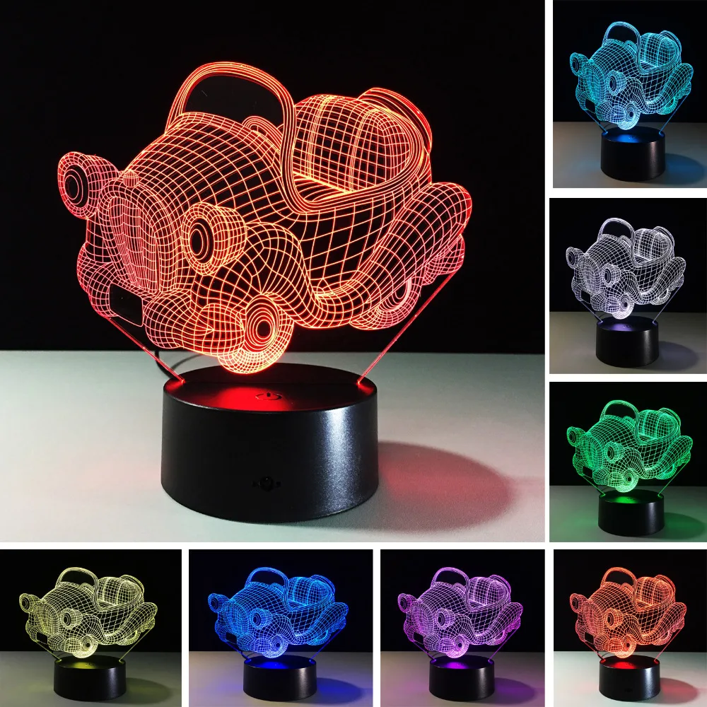 

Lampara baby Thomas Car Retro 3D LED Bulb USB Lamp Night Light Decor 7 Color change Christmas Children Gift Kid Toy Table Desk