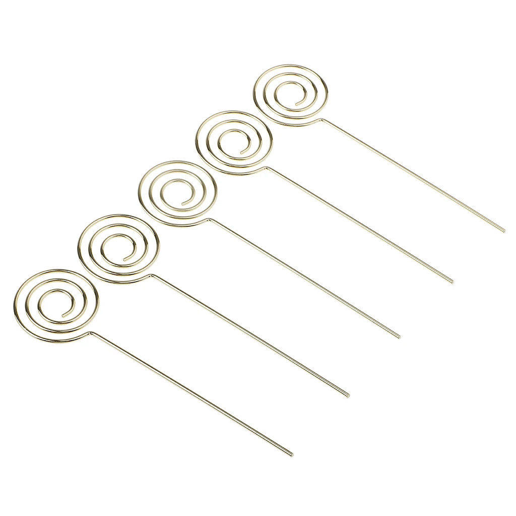 

5 Pcs Gold Round Craft Wires Base Photo Card Picture Memo Clip Holders Metal Clamp Clay Cake Accessories