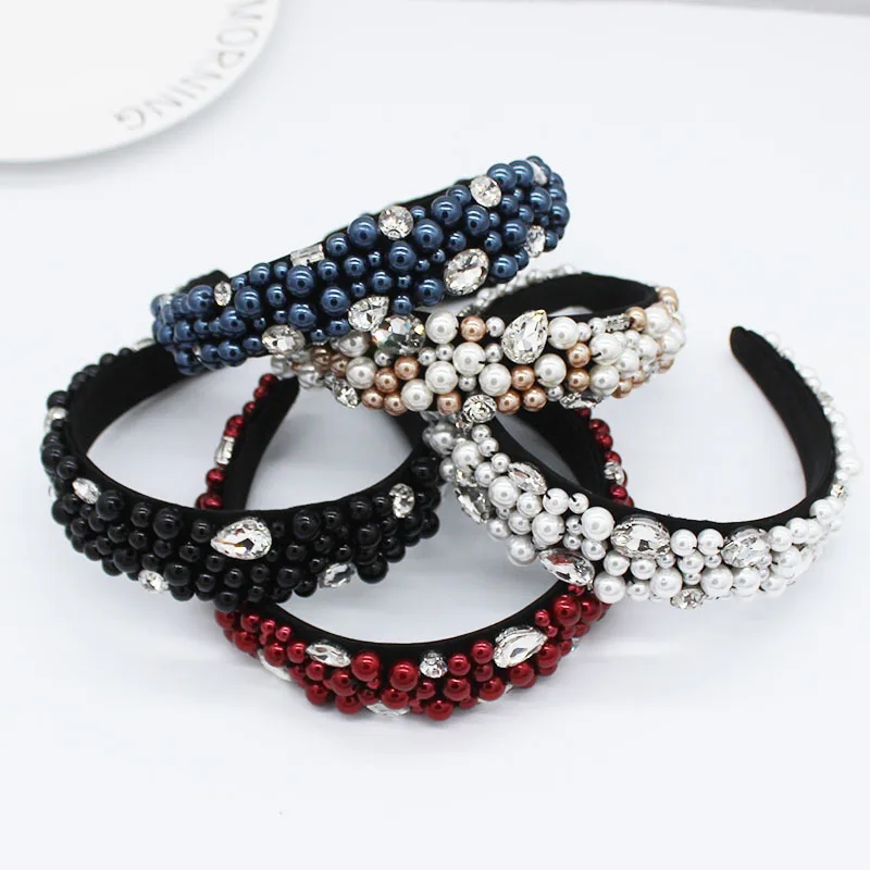 

Baroque Headband Luxury Handmade Wedding Jewelry Festival Accessories Pearl Jewelled Jewel Statement Hairband Diamond Hair Band