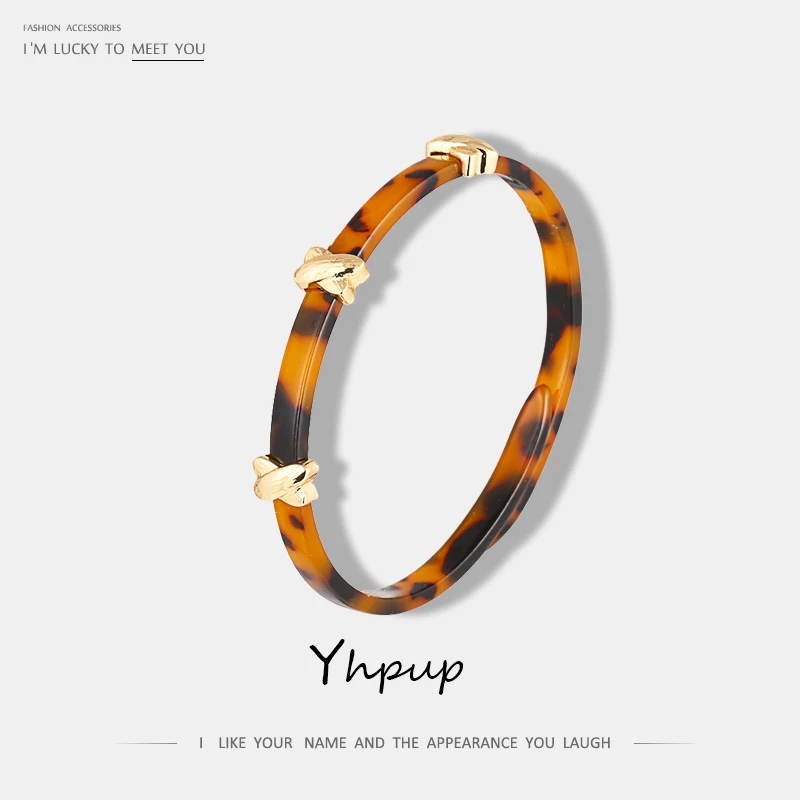 

Yhpup Fashion Brand Temperament Acetic Acid Leopard Print Acrylic Bracelets Adjustable Statement Charm Jewelry For Female Gift