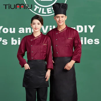 

Chinese Chef Embroidery Restaurant Chef Uniform Long Sleeve Kitchen Cuisine Clothes Waiter Waitress Overalls Housewife Jacket