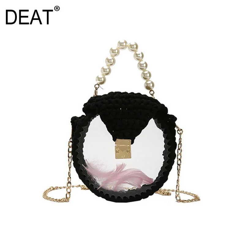 

[DEAT] 2020New Spring Summer PU Leather Small Round Transparent Weaving Pu Leather String Beads Women Accessories Fashion 10B367