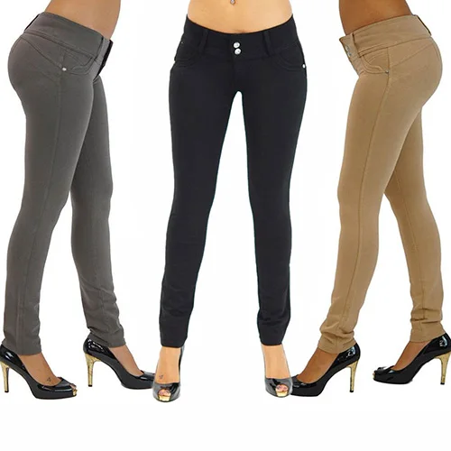 

Women Sexy Solid Color Button Skinny Stretchy Leggings Treggings Pants Trousers