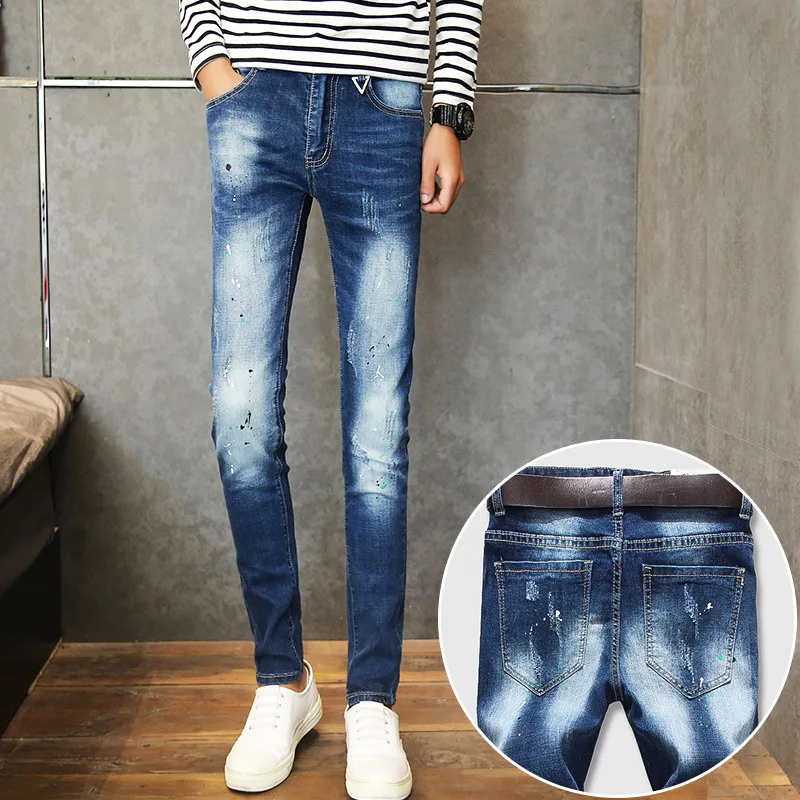 2018 points of jeans mens jeans washing grinding white light color ...