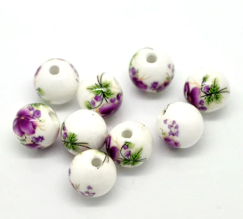 Керамические шарики DoreenBeads круглые белые цветы диаметр 12 мм (4/8 дюйма) отверстие: