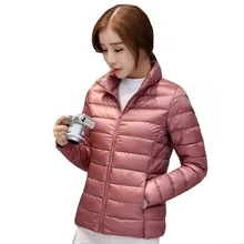 Плюс Размеры Белое пуховое пальто Новинка года осень-зима пуховик Для женщин ультра легкий одноцветное Цвет молнии Тонкий Теплая парка qh0878