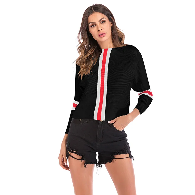 

2019 Fashion Women Patchwork Knitted Batwing Sleeve Sweater Long Sleeves Female Casual Long Coat Harajuku Slash Neck Sweaters