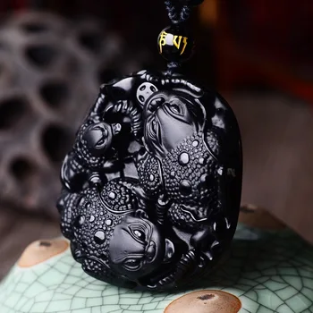 

TNUKK Natural Black Obsidian Pendant Animals Toads Pendant Frog Pendant Necklace Bring Wealth Men's Jewelry Chain Accessories.
