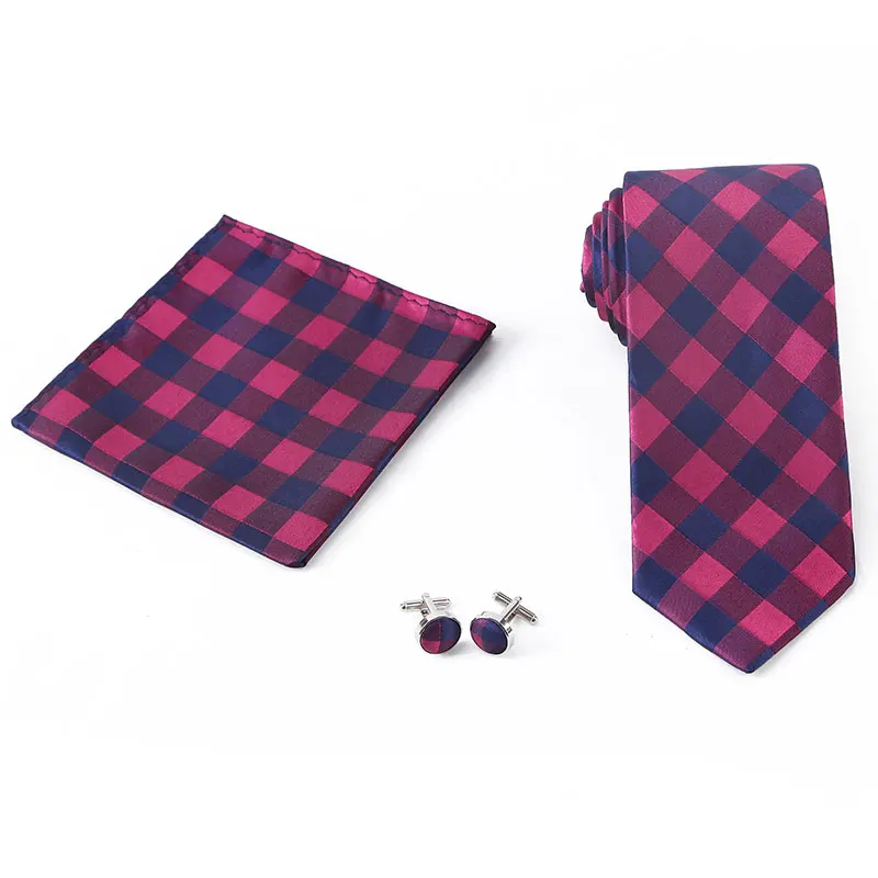 YISHLINE шеи галстук и платок запонки набор плед полосатый цветочный жаккардовые галстуки Карманный квадратный для мужчин Свадебный Жених - Цвет: 3PTS-46
