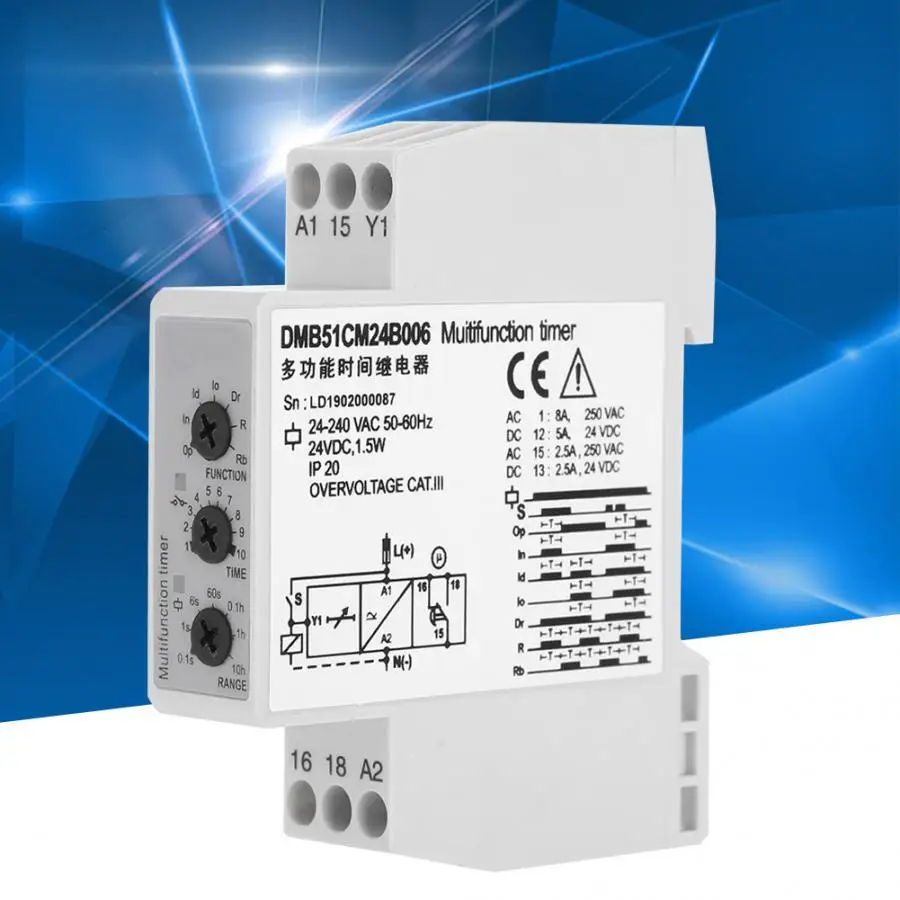 

Time Relay Switch DC 24V AC 24-240V Multi-voltage Time Relay Delay OFF Switch w/ 7 Function Choices LED indication Delay