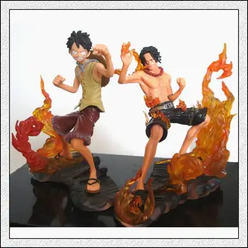 

2PCS/SET Japan Anime One Piece Luffy & Ace fired fist brothes combined fighting poes figure toy for boy