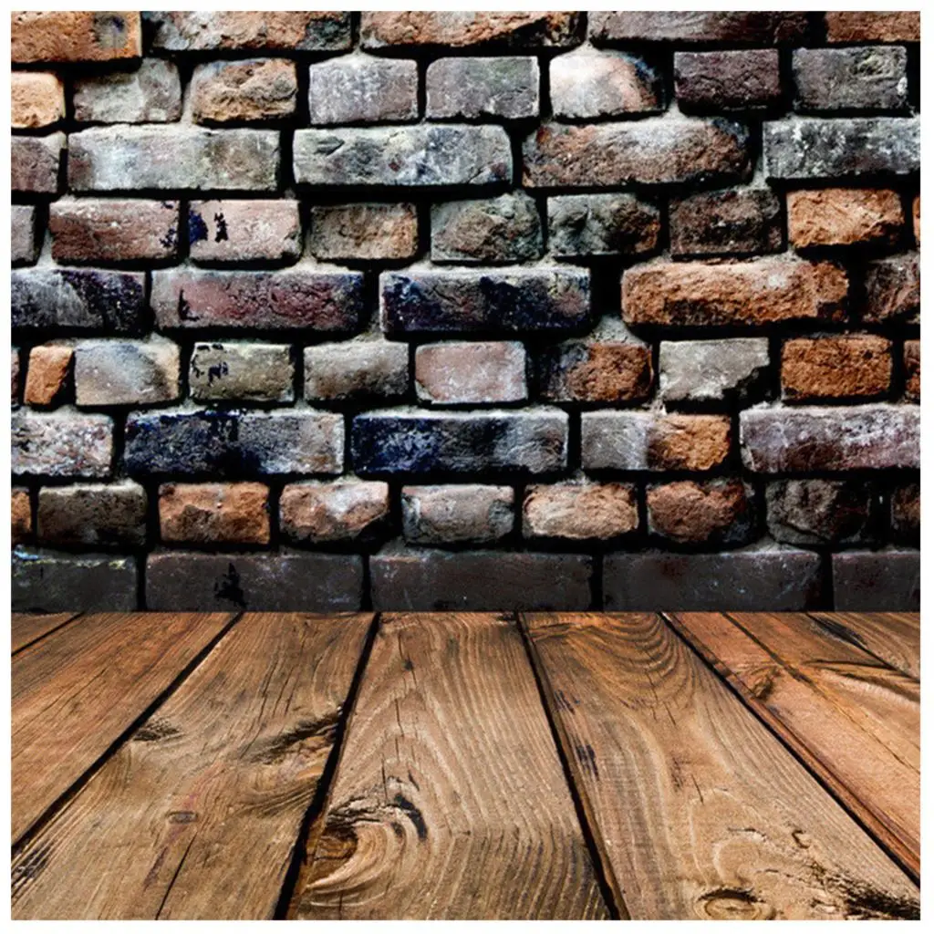 GoEoo Wooden Floor Photography Background Retro Brick Wall Photo Backdrops Vinyl 5x7FT QX120 