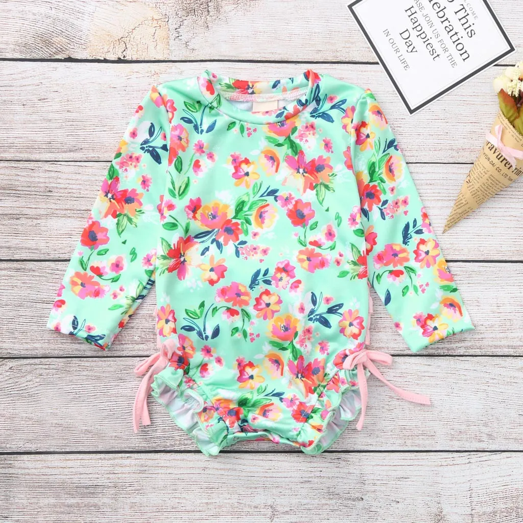 

baby girls bikini swimwear Polyester Toddler Baby Girl Kids Swimwear Floral Printed Bikini Swimsuit Beach One Piece Sets F429