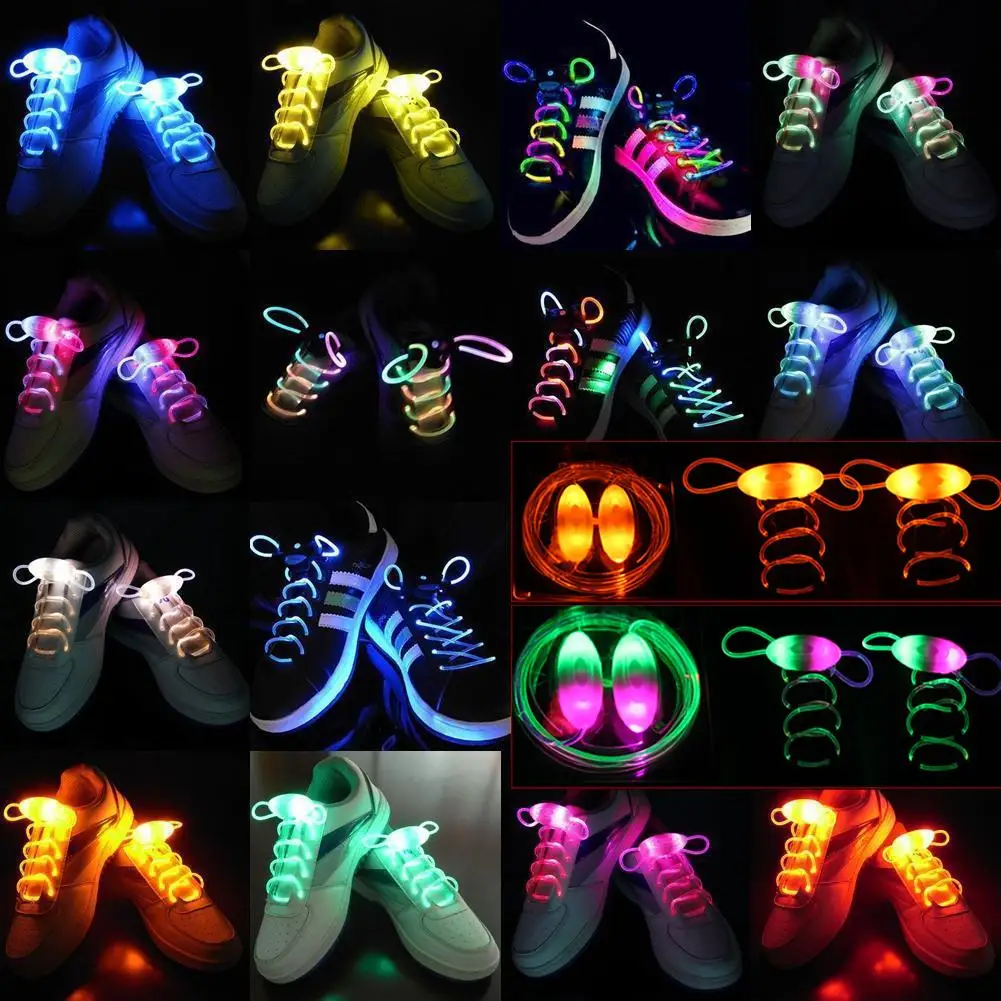 Hot LED Flash Luminous Shoelace Light Up Glow Round Strap Shoe Laces Party Decor Shoestrings Lazy No Tie Shoeslace 11 Colors