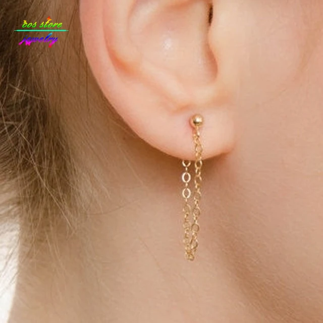 Brief Style Gold Tone Fine Chain Stud Earrings For Women From And Brief Style Gold Tone Fine Chain Stud Earrings For Women From And Back Bijoux