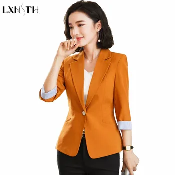 

LXMSTH Spring Short Slim Blazer Female jackets Summer 2019 OL Formal Fashion Ladies Office coat Plus Size Casual Blazers Women