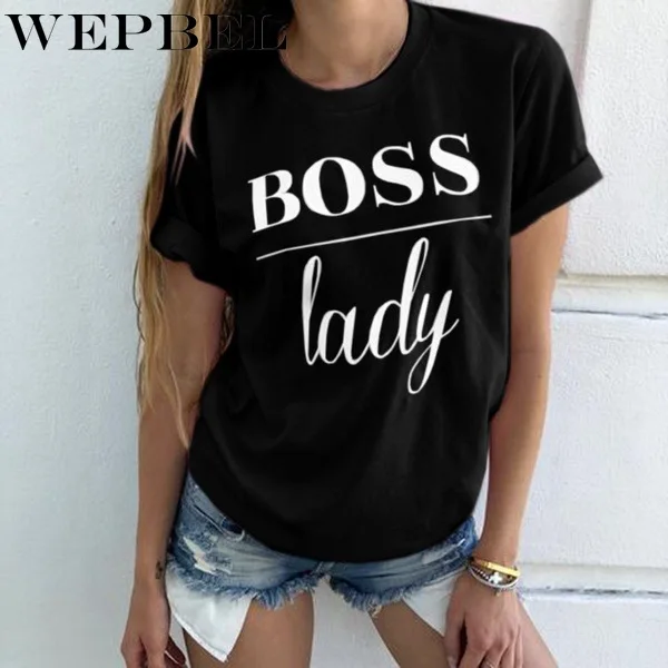 WEPBEL, летняя мода, женская Повседневная футболка с надписью Boss, топы, женские футболки с принтом, топы с коротким рукавом