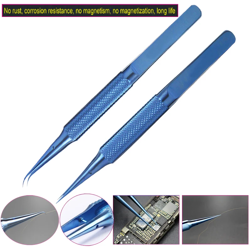 

Fingerprint repair 0.02mm Sharp Bent flying Titanium alloy tweezers Tool forceps working under microscope for iphone X 6S 7 7P 8