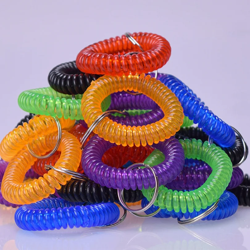 30 NEW SPIRAL WRIST COIL KEYCHAINS STRETCHABLE KEY RING WRIST BAND KEY CHAIN