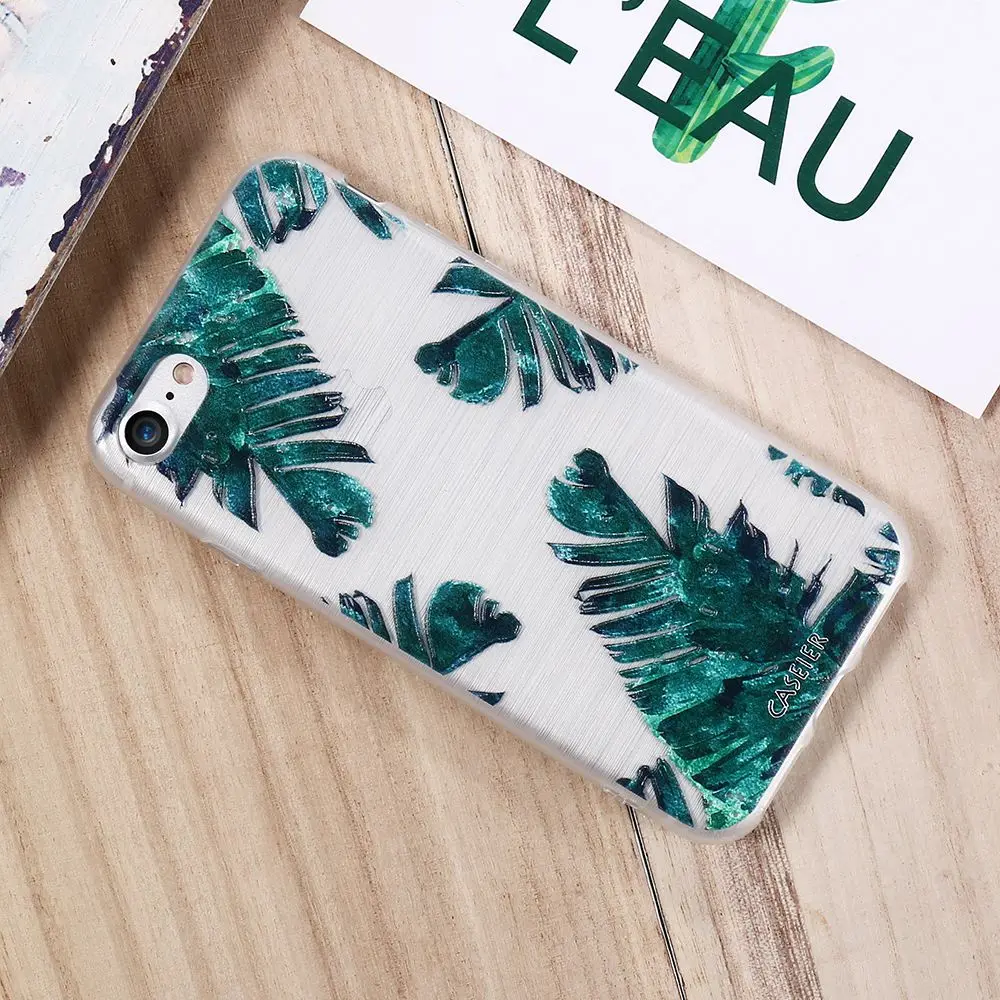 

CASEIER Leaves Patterned Cases For iPhone 5s 5 SE 7 8 Soft Emboss Relief Back Cases For iPhone X 8 7 Plus 6s 6 Plus Cover Funda