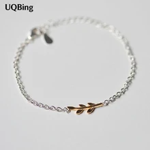 Free Shipping Pure 925 Sterling Silver Bracelets With Gold-color Leaves Bracelets Jewelry Srebrna bransoletka pulsera de plata