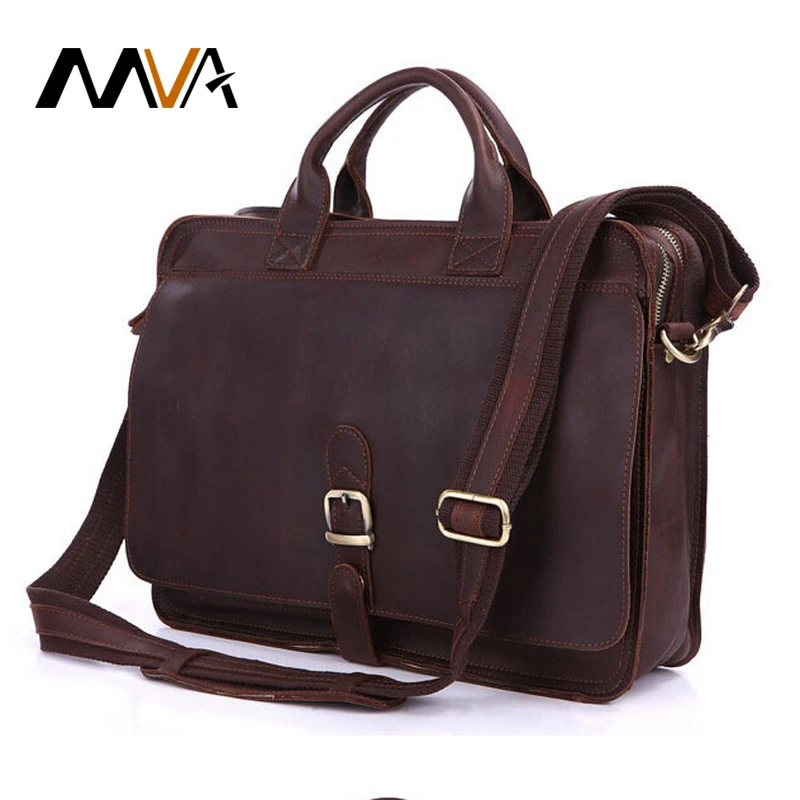 

Vintage Genuine Leather Men Bag Men Messenger Bags Handbag Business Briefcase 14inch Laptop Bag Men Leather Shoulder Bags MVA