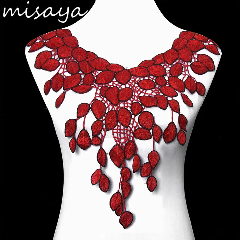 

Misaya 1pc Embroidery Red Leaves Collar Lace Polyester Fabric,DIY Handmade Collar Lace Fabrics For Sewing Collar Crafts