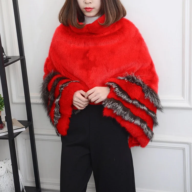 luxury brand genuine natural mink fur poncho coat (9)