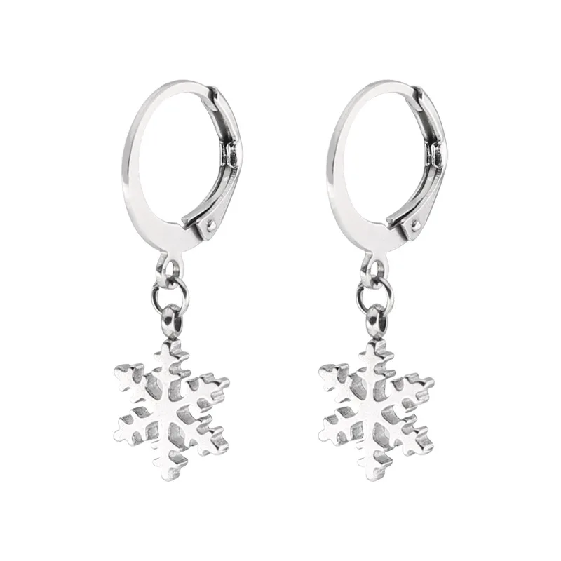 CHUKUI 10mm Snowflake Hoop Earrings Bulk Black Gold Christmas Hoop Earrings Jewelry Stainless Steel  (6)
