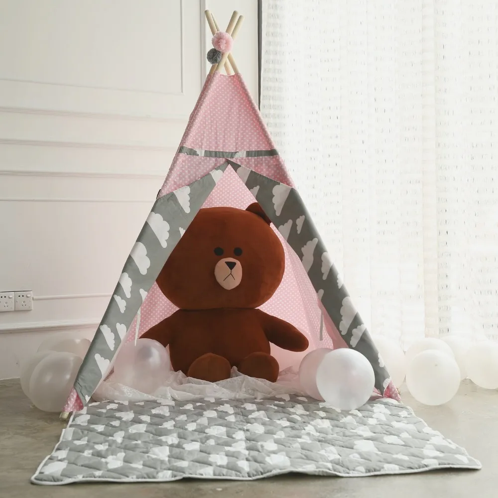 

Pink Pokla Dot Teepee With Clouds Accents Fairy Girls Teepee Tent Kids Teepee Tipi Tent