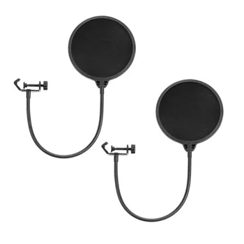 

Neewer 2-Pack NW(B-3) 6-inch Studio Microphone Mic Round Shape Wind Pop Filter Mask Shield with Stand Mounting Clip Black Filter