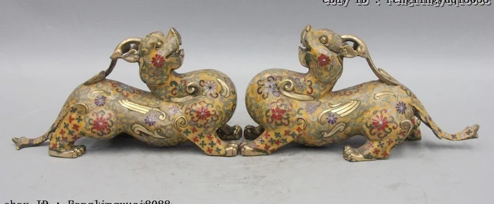 

Chinese Royal Bronze Copper Cloisonne Enamel Foo Dog Lion kylin Unicorn Statue
