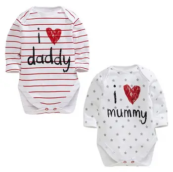 

2018 mew hot I love daddy mummy summer bulk Cotton Newborn Baby Boy Girl Long Sleeve Romper Jumpsuit Outfit Clothes 3-12M