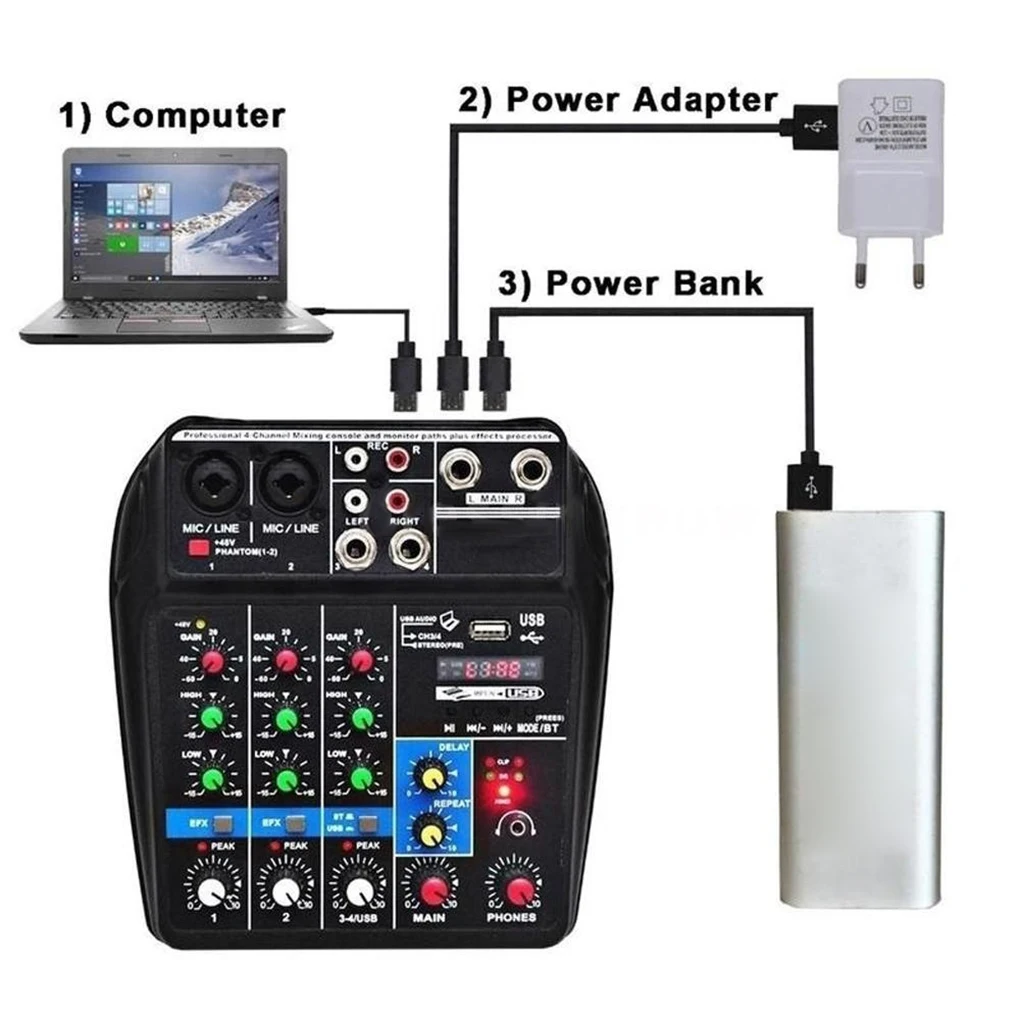 Профессиональная микшерная консоль USB с питанием от порта Mini Bluetooth 4 канала сценическая производительность Live Action Audio Mixer