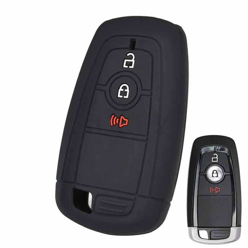 Silicone Car Key Case For Ford Ecosport Edge Explorer Fusion S-MAX Mustang F-150 F-250 F-350 Cover Keyless Remote Fob - Color Name: 3 BUTTONS