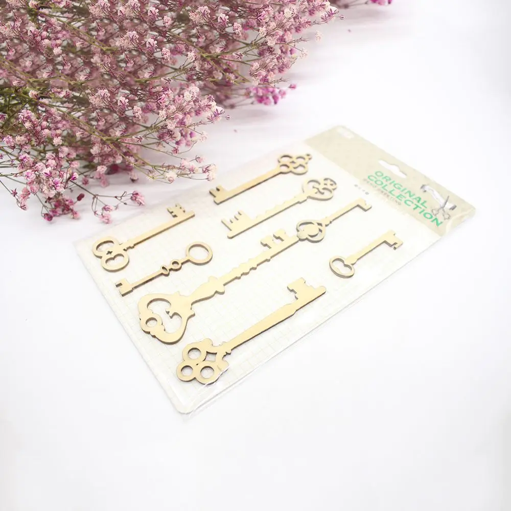 8Pcs/set New Handmade Key Ornament Embellishment Scrapbooking Card Wooden Craft DIY Decoration Wall Decoration Nice Gift