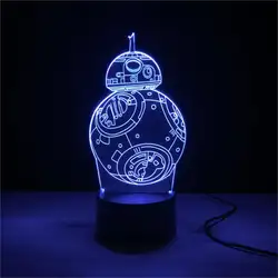 Мультфильм Star Wars The Force Awakens BB-8 робот 3D светильник светодиодный USB RGB Ночная Атмосфера свет многоцветный Переключатель Touch удаленного стол