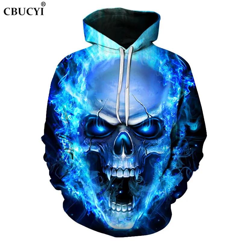 Blue Skull Men Hoodies Sweatshirts 3D Printed Funny Hip HOP Hoodies Novelty Streetwear Hooded Autumn Jackets Mlae Tracksuits