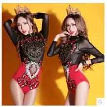 DS ночной клуб бар Вышивка Apparel Ретро барокко суд стиле женские песни DJ с длинными рукавами воротник Танцы производительность костюмы