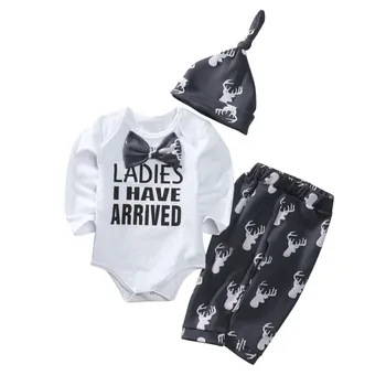 

Hot 3 PCS Casual Baby Girl Boy Ladies I Have Arrived Romper T Shirt +Deer Long Pants Outfits Set Clothing Clothes Set Outfits