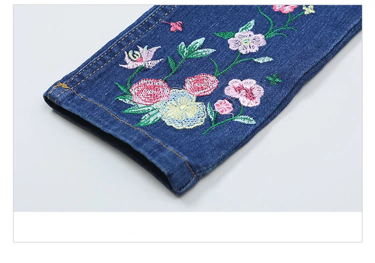 FYH/комплект джинсовой одежды для школьниц, осенне-весеннее джинсовое платье, куртка+ джинсовые штаны, джинсы, 2 предмета, детский джинсовый костюм с цветочной вышивкой для девочек