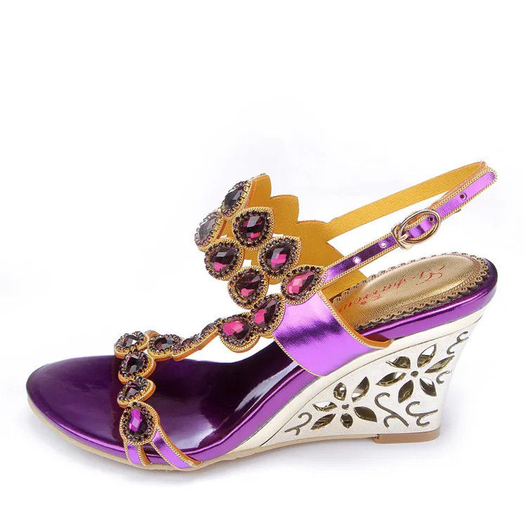 Large Size Women Summer Purple Wedge Sandals 2016 New Korean Luxury Diamond Sexy High-heeled Flowers Crystal Shoes12